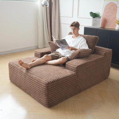 Sodrens Oversized Chaise Lounge Chair Indoor,Upholstered Sofa Bed with Throw Pillows and Armrests,Sleeper Chair for Living Room,Bedroom,Brown,Corduroy