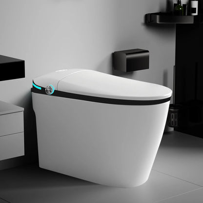 Smart Toilet, Tankless Japanese Toilets with Dryer and Warm Water Sprayer, ADA Comfort Height One-Piece Toilet with Heated Seat, Smart with Bidet Built In Featuring Foot Sensor and LED Display