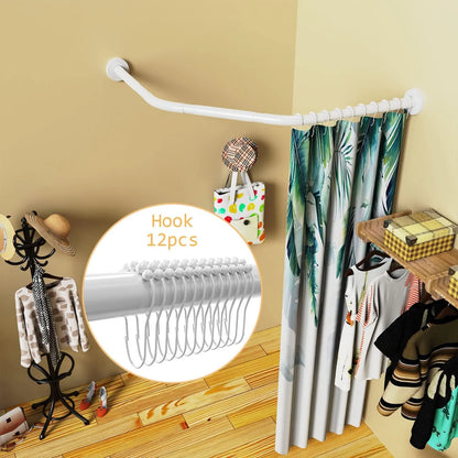 Gleam Adorn Diamond Shaped Shower Curtain Rod (Both Sides: 17"-25.6",Middle:20"-26) Stretchable True 304 Stainless Bathroom Bathtub Corner Rack White