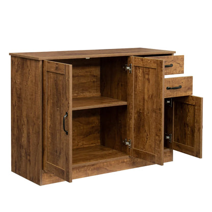 Buffet Sideboard, Kitchen Buffet Storage Cabinet Versatile Wardrobe Console Table with 2 Doors & 2 Drawers, Wood Free-Standing Pantry Cupboard with 1 Storage Cabinet for Dining Room, Oak