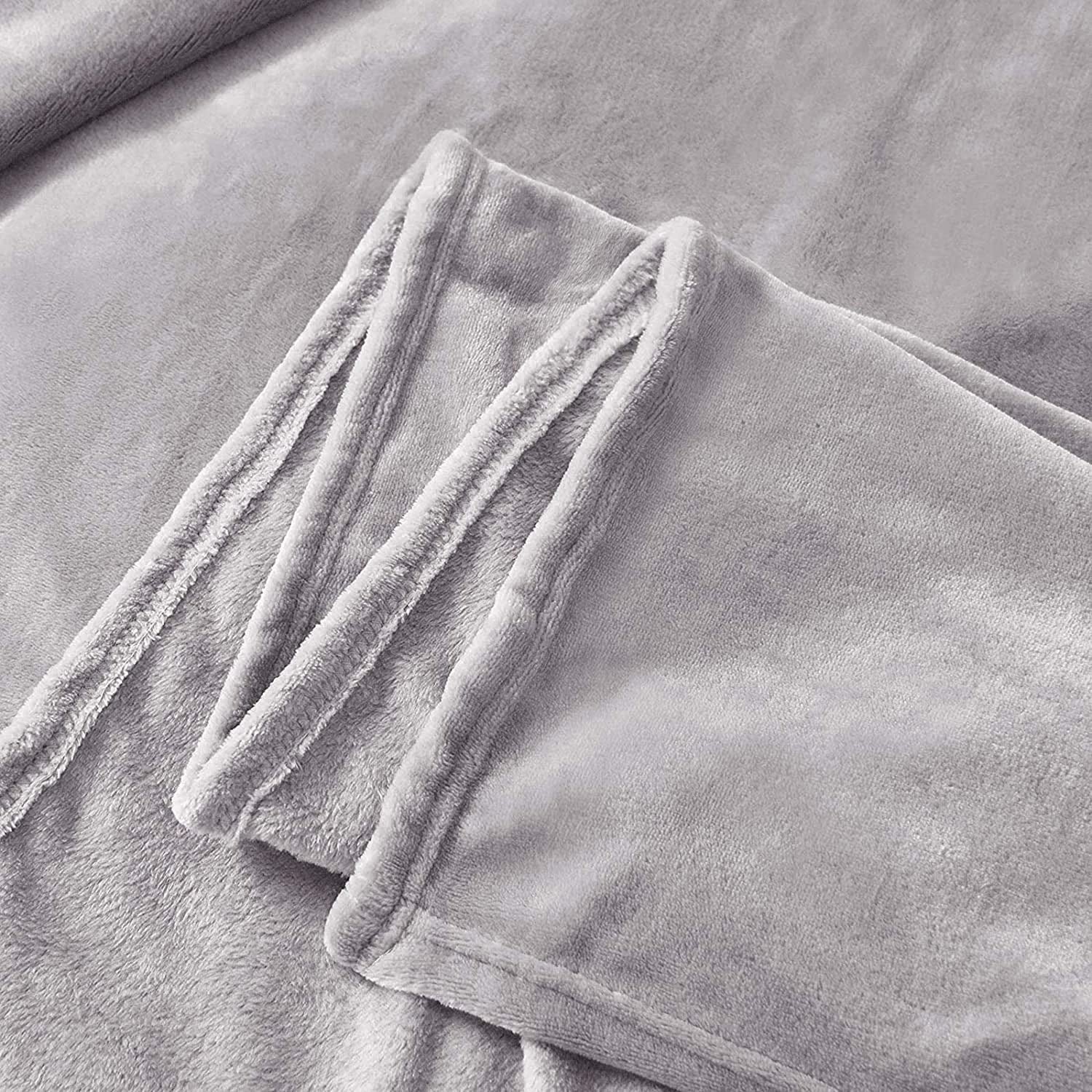 Exclusivo Mezcla Queen Size Flannel Fleece Velvet Plush Bed Blanket as Bedspread, Coverlet, Bed Cover (90x90 inches, Light Grey) Soft, Lightweight, Warm and Cozy