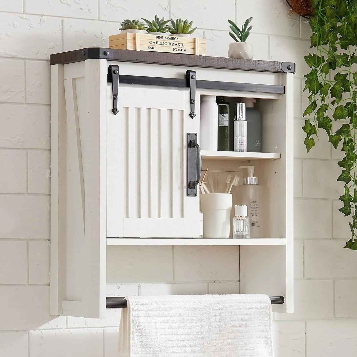 70.87 Tall Bathroom Storage Cabinet, Farmhouse Storage Cabinet with 2 Barn Doors and Adjustable Shelves, Floor Cabinet for Bathroom, Living Room, Entryway, Kitchen (Antique White)
