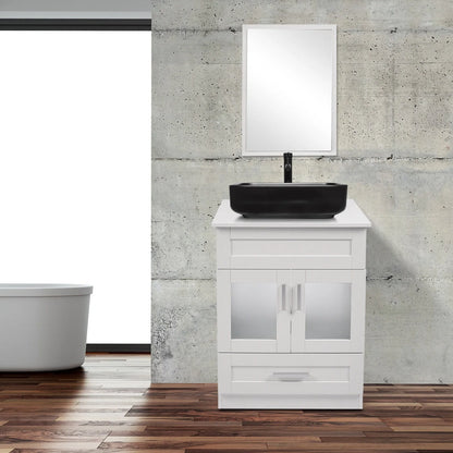 FULLWATT 24" Vanity Bathroom Cabinet with Mirror and Vessel Sink Bowl Faucet Combo Set