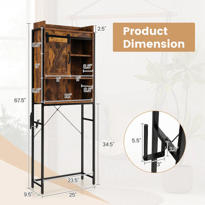 Gymax Over-The-Toilet Storage Cabinet Freestanding 4-Tier Bathroom Organizer Rack w/Adjustable Shelf Rustic Brown