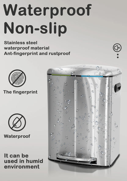 10 Gallon Dual Compartment Trash Can and Recycle Bin, Stainless Steel Foot Pedal Garbage Can Bathroom Double Trash Can Recycling for Kitchen with 2 x 5 Gallon Removable Inner Buckets, Soft Close