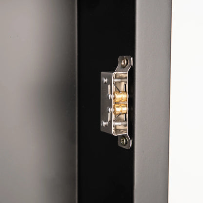 Merrick Lane 24" x 30" Reversible Bathroom Wall Medicine Cabinet with Rounded Rectangular Beveled Mirror and Black Metal Frame and Shelves