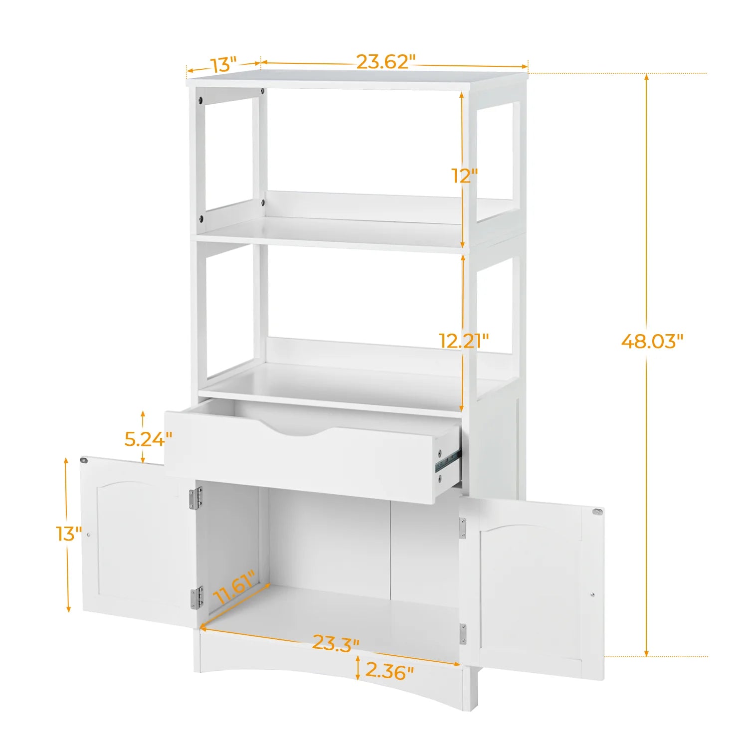Kitchen Sideboard Pantry Cabinet Tall Freestanding Storage Cabinets with Shelves and Drawer for Bathroom Home Office, White