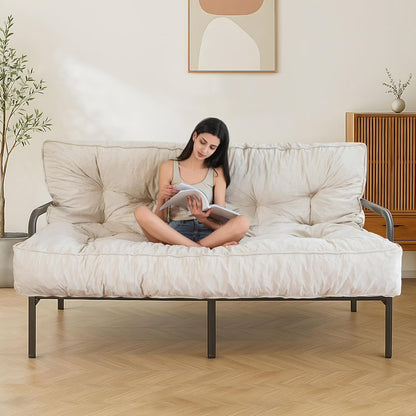 XH 8" Futon Mattress, Full Size Extra Thick Futons Sofa Couch Bed for Adults, Velvet Floor Mattress Shredded Foam Filling (Frame Not Included)