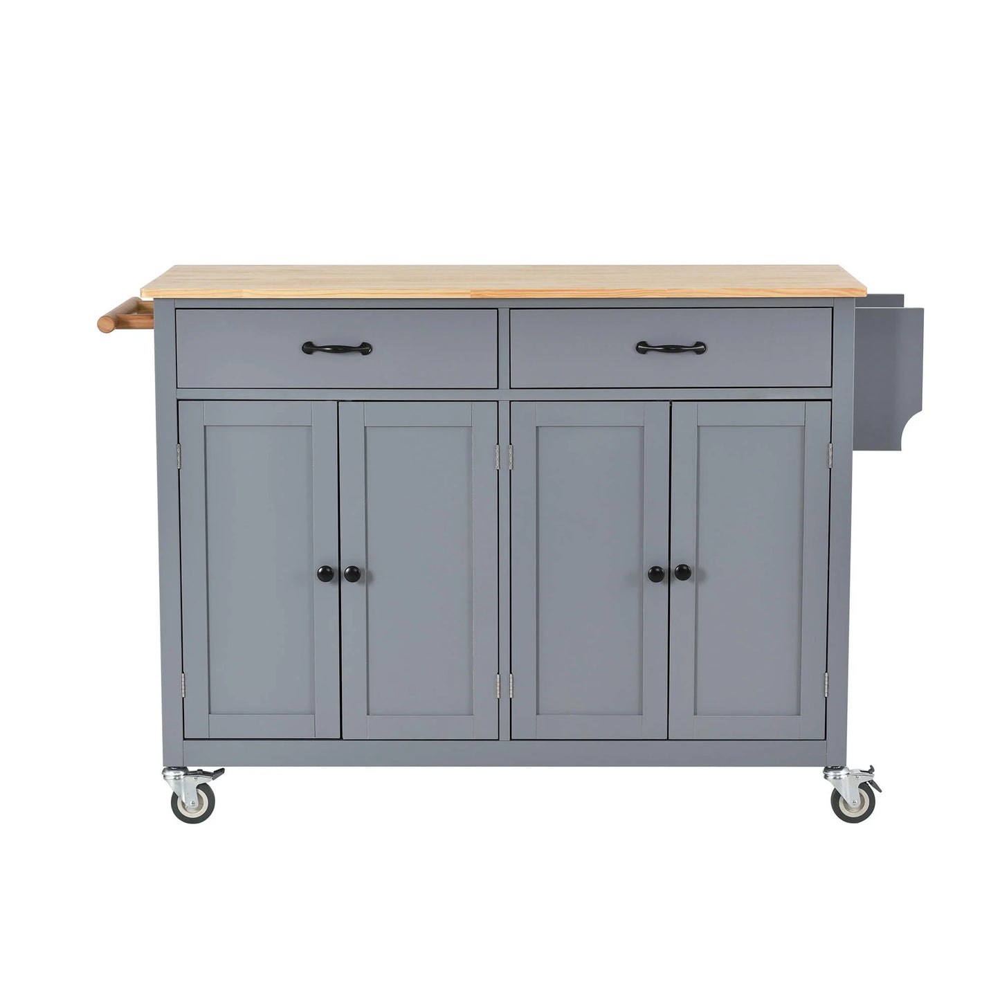 54.3" Kitchen Island Cart with Solid Wood Top and Locking Wheels, Large Trolley Cart with 4 Door Cabinet and 2 Drawers, Spice Rack, Towel Rack,Kitchen and Dining Room Utensils Organizer on Wheels,Blue