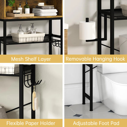 furlinkhm Over The Toilet Storage Cabinet,Bathroom Rack Organizers with Adjustable Shelf,5-Tier Bathroom Space Saver Over Toilet with Door for Bathroom, Restroom, Laundry,22.6"9.4"72.8"
