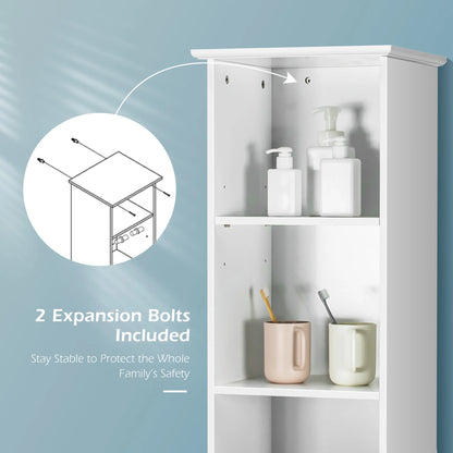 Costway Bathroom Tall Storage Cabinet Freestanding Linen Tower w/Open Shelves & Drawer