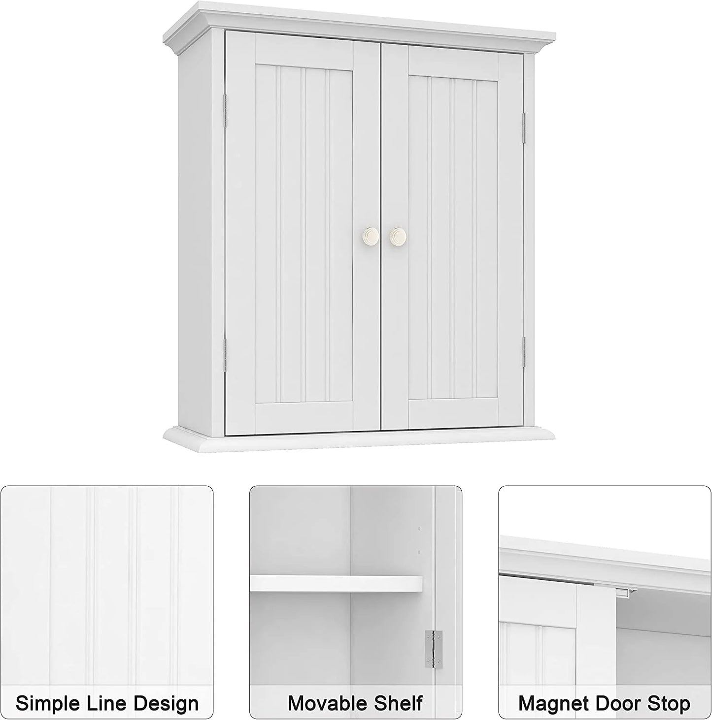 Bathroom Wall Cabinet, Over The Toilet Space Saver Storage Cabinet, Medicine Cabinet with 2 Door and Adjustable Shelves, Cupboard