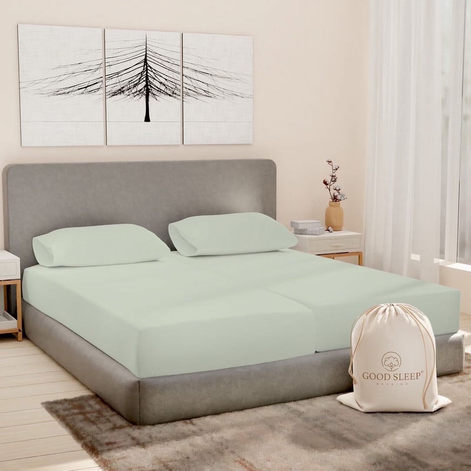 Good Sleep Bedding 100% Egyptian Cotton Split King Sheets, Luxury 1000 Thread Count 5 Piece Sheets & Pillowcases Set - Sage