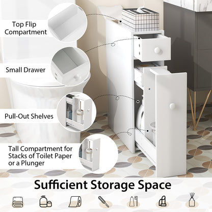Topbuy Slim Bathroom Storage Cabinet Freestanding Toilet Paper Holder with Slide Out Drawers for Small Spaces White