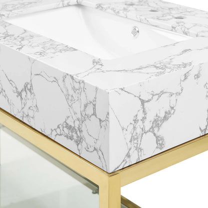 Modway Kingsley 60" Gold Stainless Steel Bathroom Vanity in Gold White