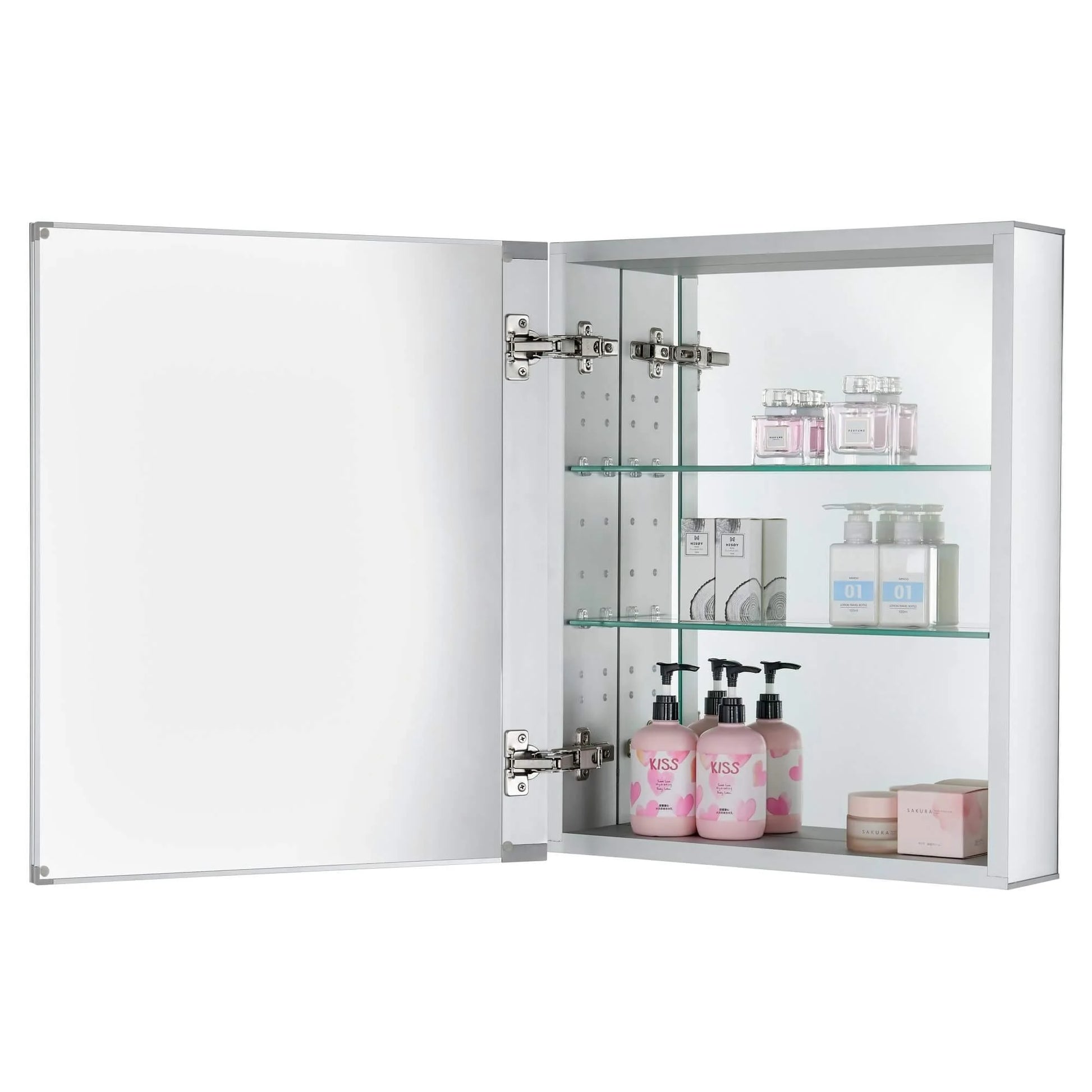 Fine Fixtures Bathroom Medicine Cabinet, Aluminum, Recessed/Surface Mount, Right/Left Hinged, Mirrored Interior Grey 15 X 24 Mirrored Finish