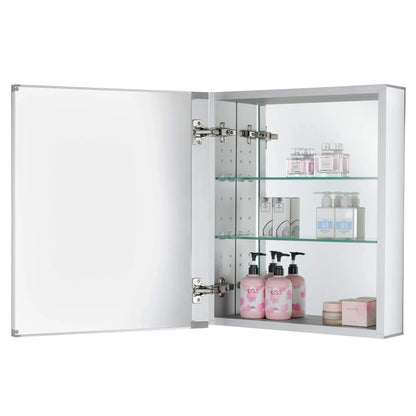 Fine Fixtures Bathroom Medicine Cabinet, Aluminum, Recessed/Surface Mount, Right/Left Hinged, Mirrored Interior Grey 15 X 24 Mirrored Finish