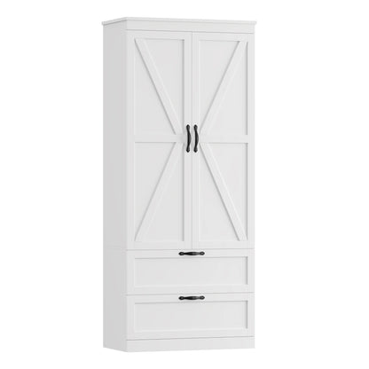 Homfa 70.3"H Bathroom Storage Cabinet, Farmhouse Linen Storage Cabinet with 2 Drawers, White