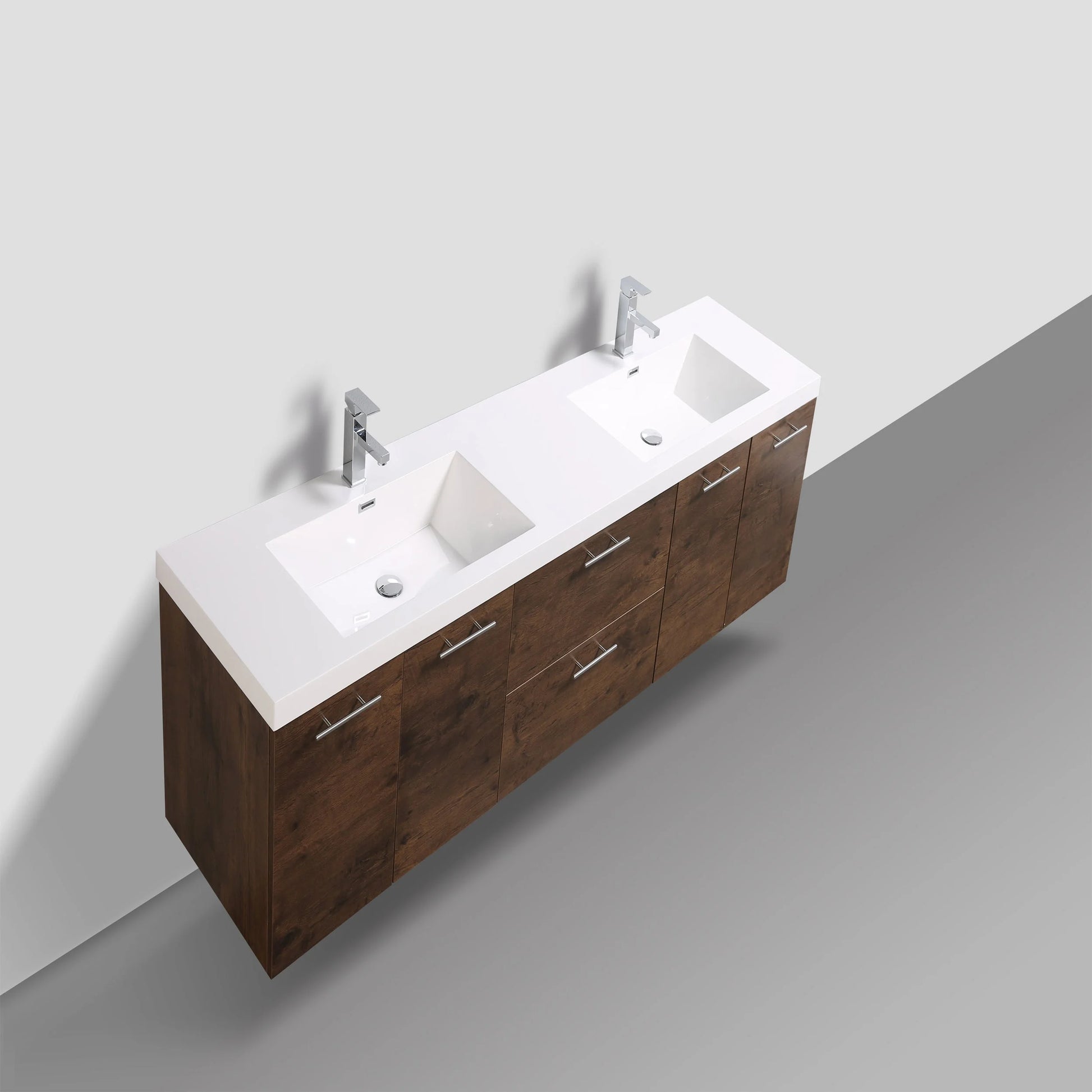 Eviva Luxury 84 inch Rosewood Bathroom Vanity with Integrated Acrylic Sinks