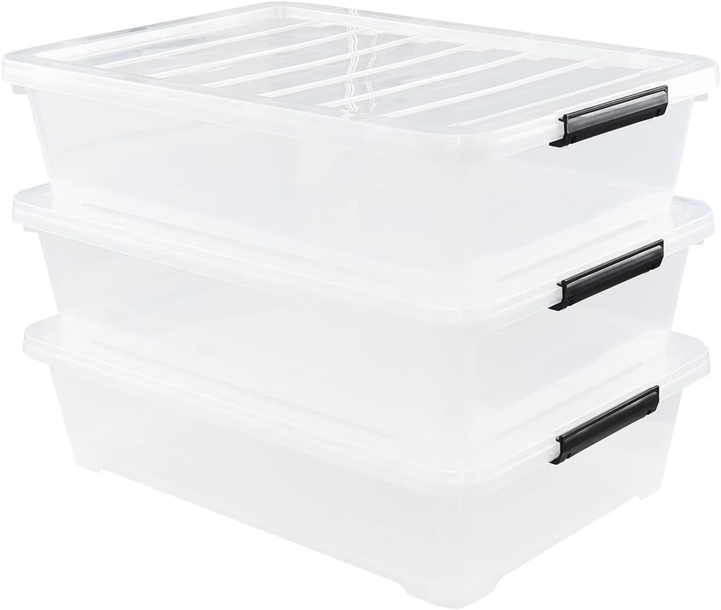 Esdiplot 3-Pack 40 L Clear Underbed Storage Container, Plastic Containers with Lids and Wheels, Under Bed Storage Bin for Cloths, Bedding, Books, Diapers, Shoes and Duvets