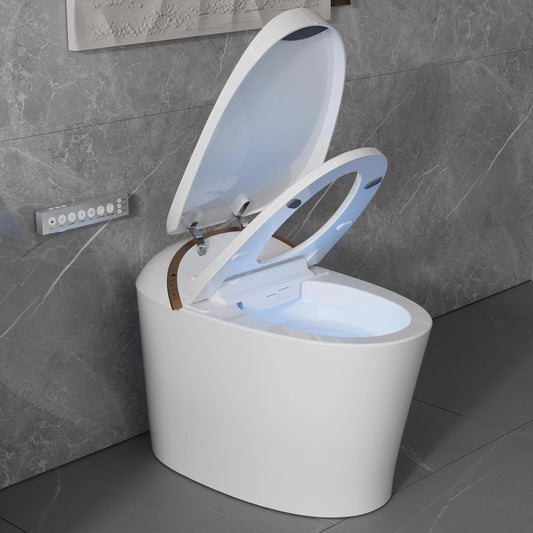 Tankless Elongated Smart Toilet Bidet 1.1/1.45 GPF in White with Auto Flush, Deodorization, Warm Water, Dryer