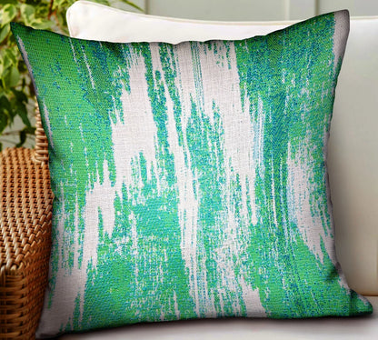 Plutus Brands Plutus Green Avalanche Green Ikat Luxury Outdoor/Indoor Throw Pillow, 22L x 22W