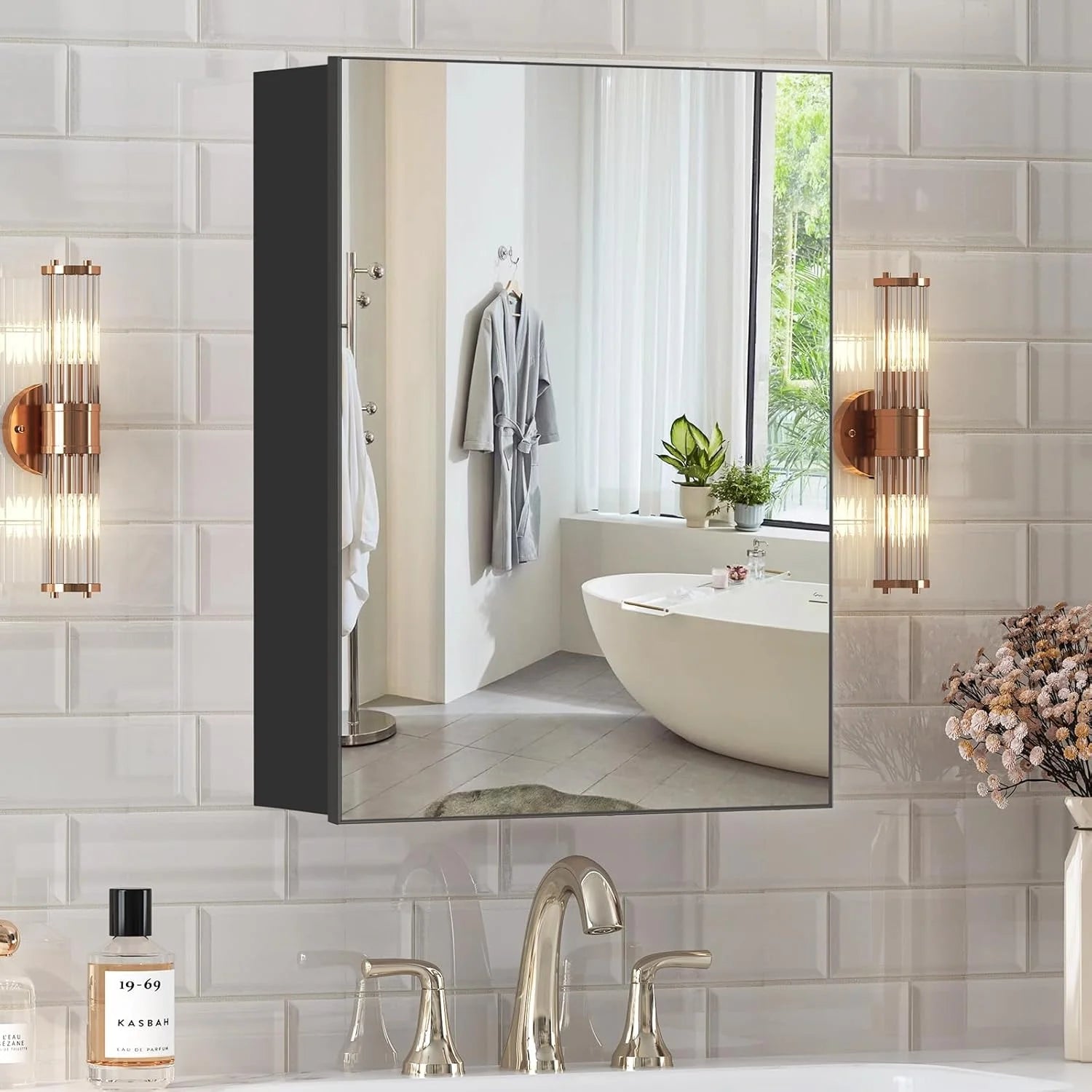 LR8 16x22 Inch Medicine Cabinet Mirror, Fully Assembled Bathroom Medicine Cabinet with Mirror, Wall Mounted or Recessed Medicine Cabinets with Mirror, Small Black Medicine Cabinets for Bathroom