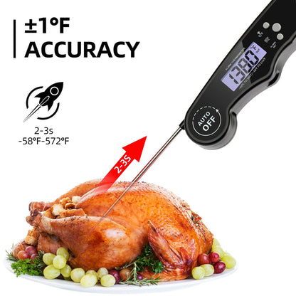 Meat Thermometer 304 Stainless Steel Meat Thermometer Probe LCD Food Thermometer Digital Extra-Long Thermometer for Cooking IP65 Waterproof