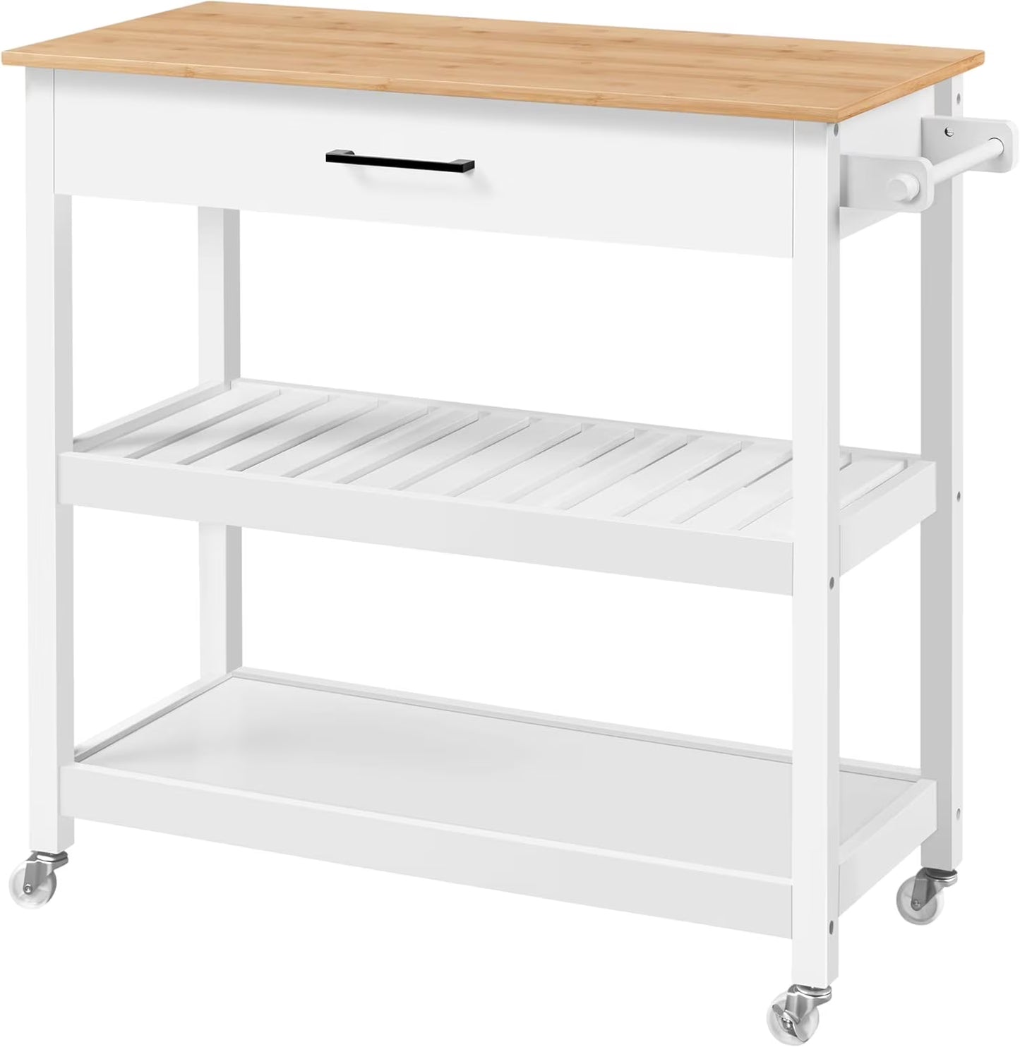 Hyxoo Kitchen Island Cart on Wheels with Bamboo Tabletop, 3-Tier Rolling Kitchen Island Microwave Cart with Drawer, Detachable Towel, 3 Hooks40"W x 20"D x 36.5"HEspresso