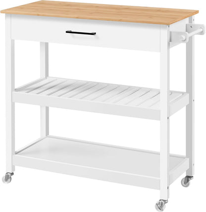 Hyxoo Kitchen Island Cart on Wheels with Bamboo Tabletop, 3-Tier Rolling Kitchen Island Microwave Cart with Drawer, Detachable Towel, 3 Hooks40"W x 20"D x 36.5"HEspresso
