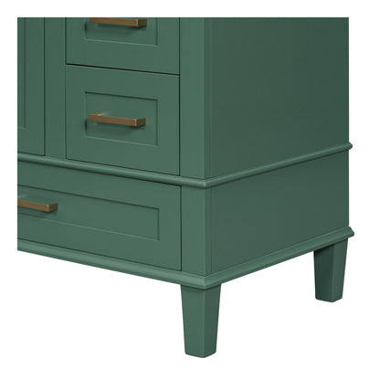 Nyveth Modern Bathroom Vanity with Ceramic Sink, Shelves, Drawers, Wood, Green