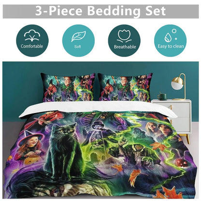 Hocus Pocus 3 Pieces Quilt Cover Set Soft Bedding Set 1 Duvet Cover + 2 Pillow Shams Home Bed Cover 86"x70"