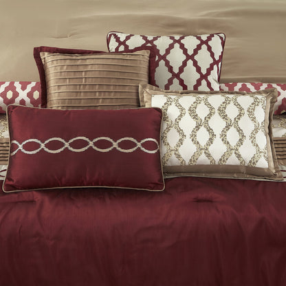 LANCO MODERN LIFESTYLE King Size Comforter Set, Burgundy, 10 Piece Bed in a Bag for All Seasons, Luxury Extreme Comfort Bedding Sets with Bedskirt, Pillow Shams, Euro Shams and Decor Pillows