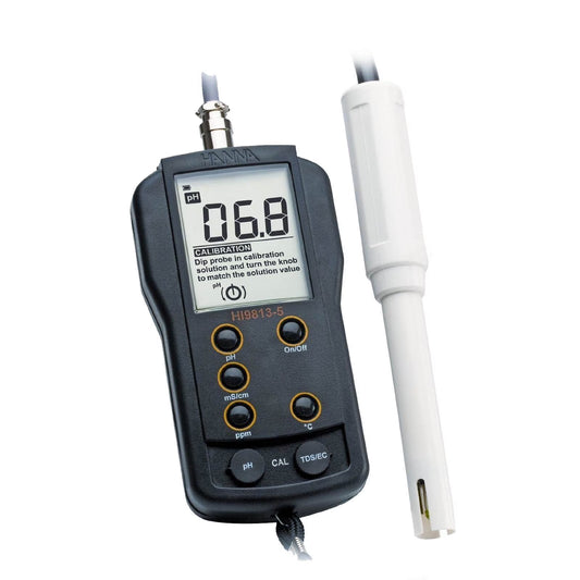 Hanna Instruments Grochek pH/EC/TDS/C Portable Meter Tester w/Probe | HI9813-5N
