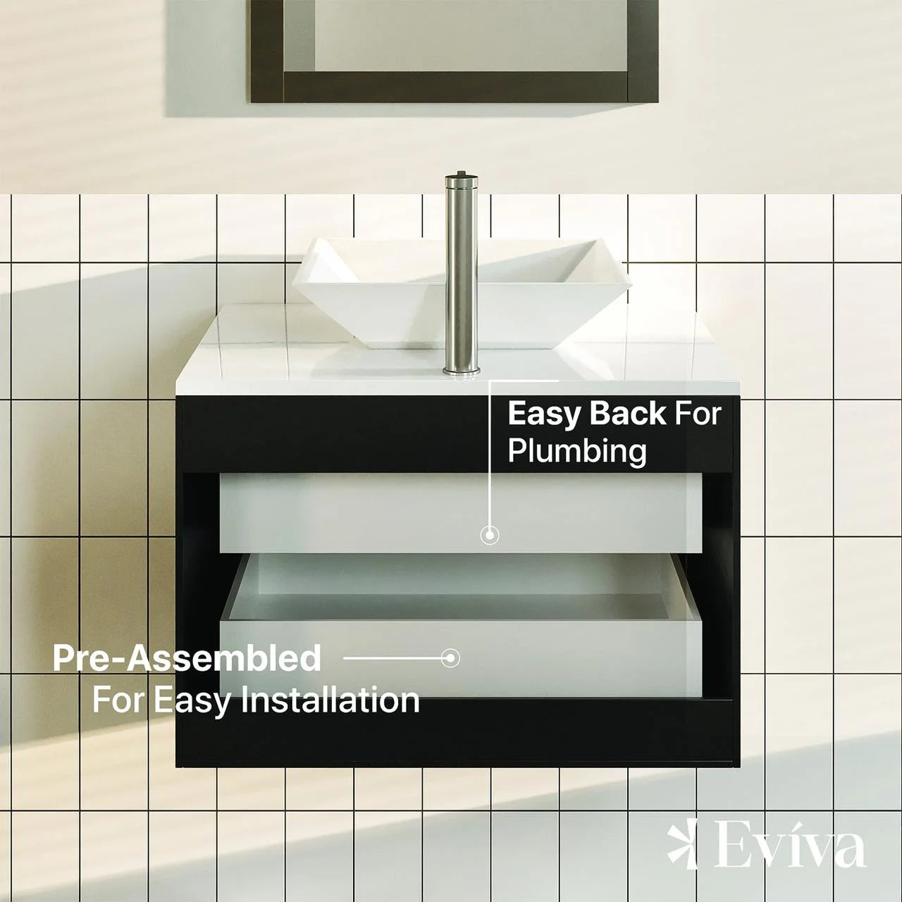 Totti Wave 24" Espresso Modern Bathroom Vanity w/Super White Man-Made Stone Top & Sink