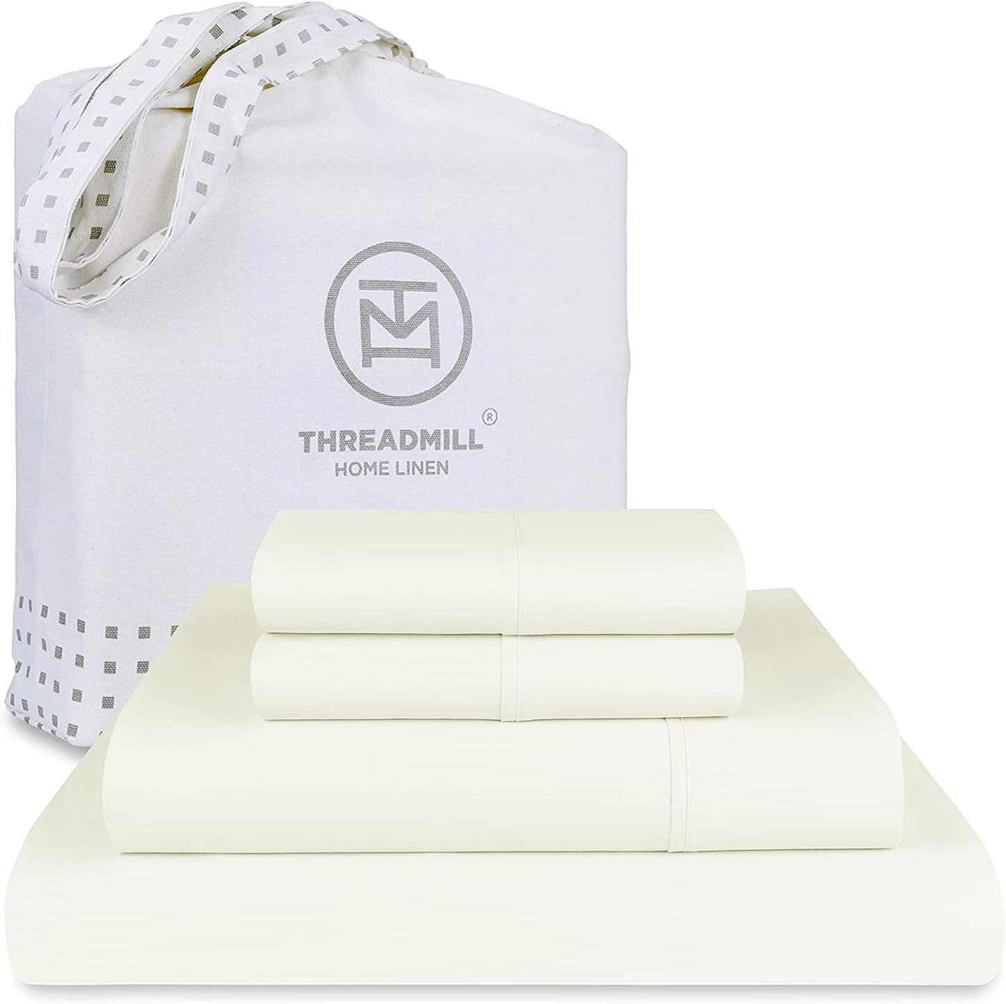 Threadmill Home Linen Luxury Supima Cotton 4-Piece 1200 Thread Count Bed Sheet Set, Full, Deep Pocket, Off-White Solid