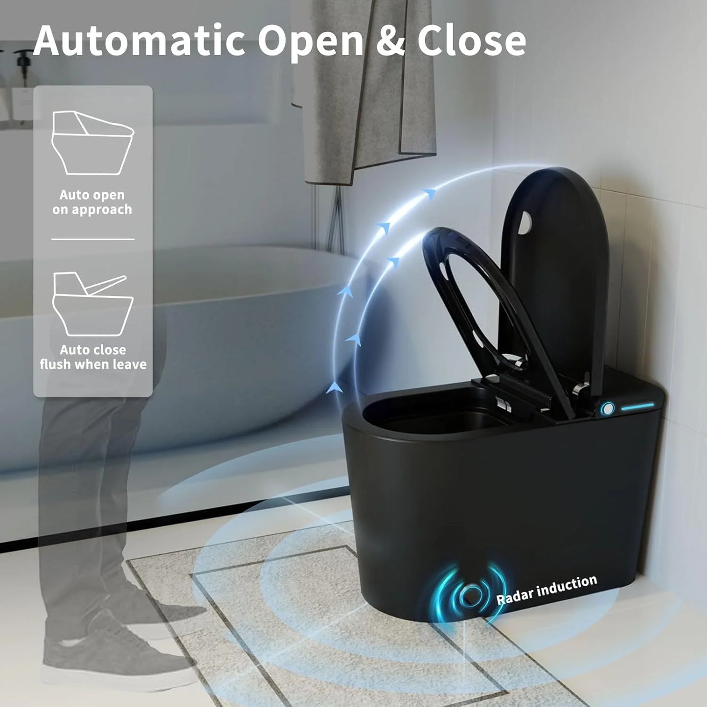 LALAHOO Smart Toilet with Bidet Built in, Auto Open & Close, Elongated Heated seat, Foot Sensor Flush, LED Display, Warm Water Wash, Dryer, Night Light, Black