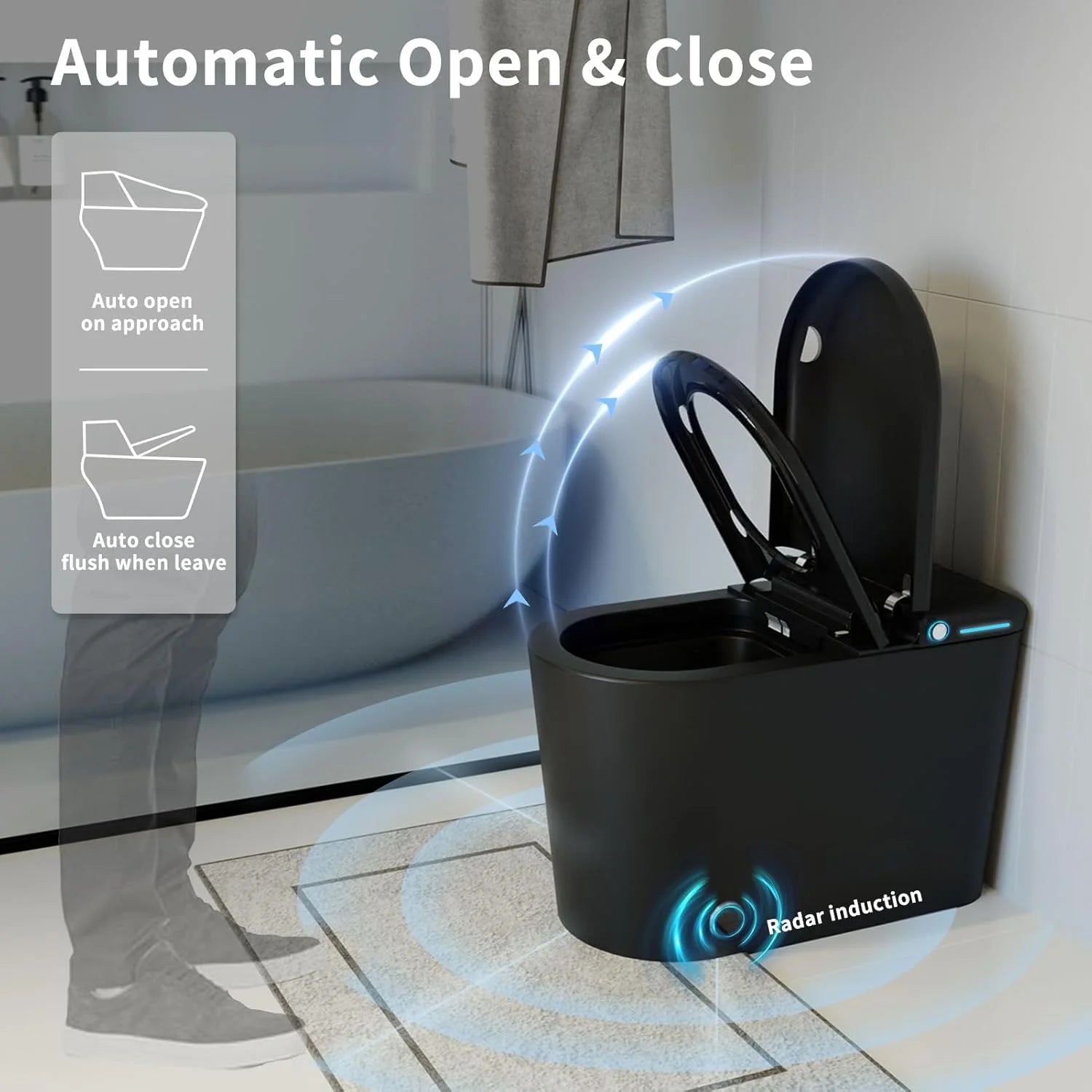 LALAHOO Smart Toilet with Bidet Built in, Auto Open & Close, Elongated Heated seat, Foot Sensor Flush, LED Display, Warm Water Wash, Dryer, Night Light, Black