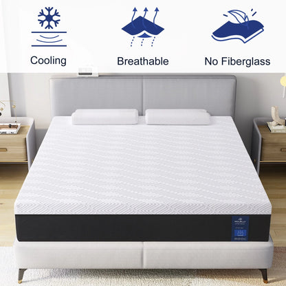 Queen Mattress,Madinog 10" Cooling Gel Memory Foam Mattress-in-a-Box with Breathable Cover