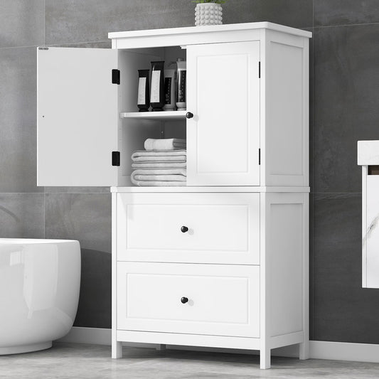 Aukfa 43.3" Tall Wood Storage Cabinet with Two Doors and Adjustable Shelves for Bathroom Kitchen, White
