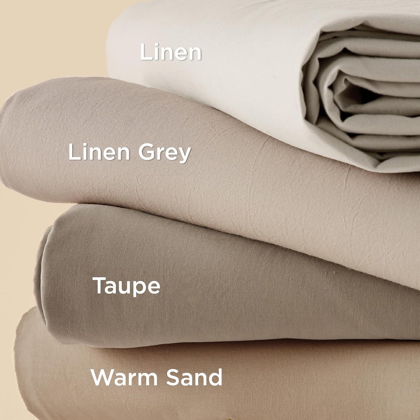 100% Washed Cotton Duvet Cover Queen Size - Warm Sand Minimalist Duvet Cover Linen Like for All Seasons - GentleSoft Plain Simple Bedding