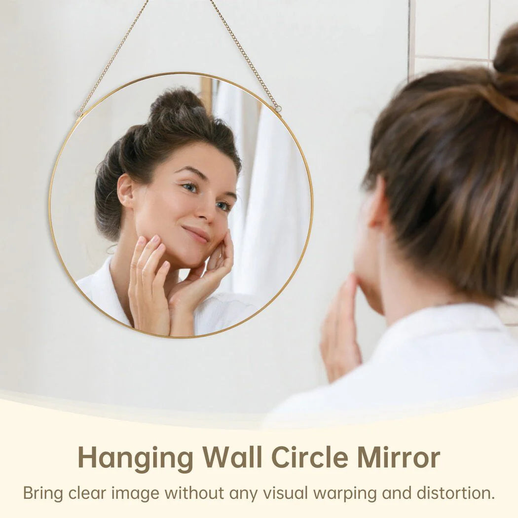 Wall Mirror, 15.7in Hanging Round Mirror with Chain, Golden Metal Frame Circle Mirror for Bathroom, Bedroom, Living Room, Entryway
