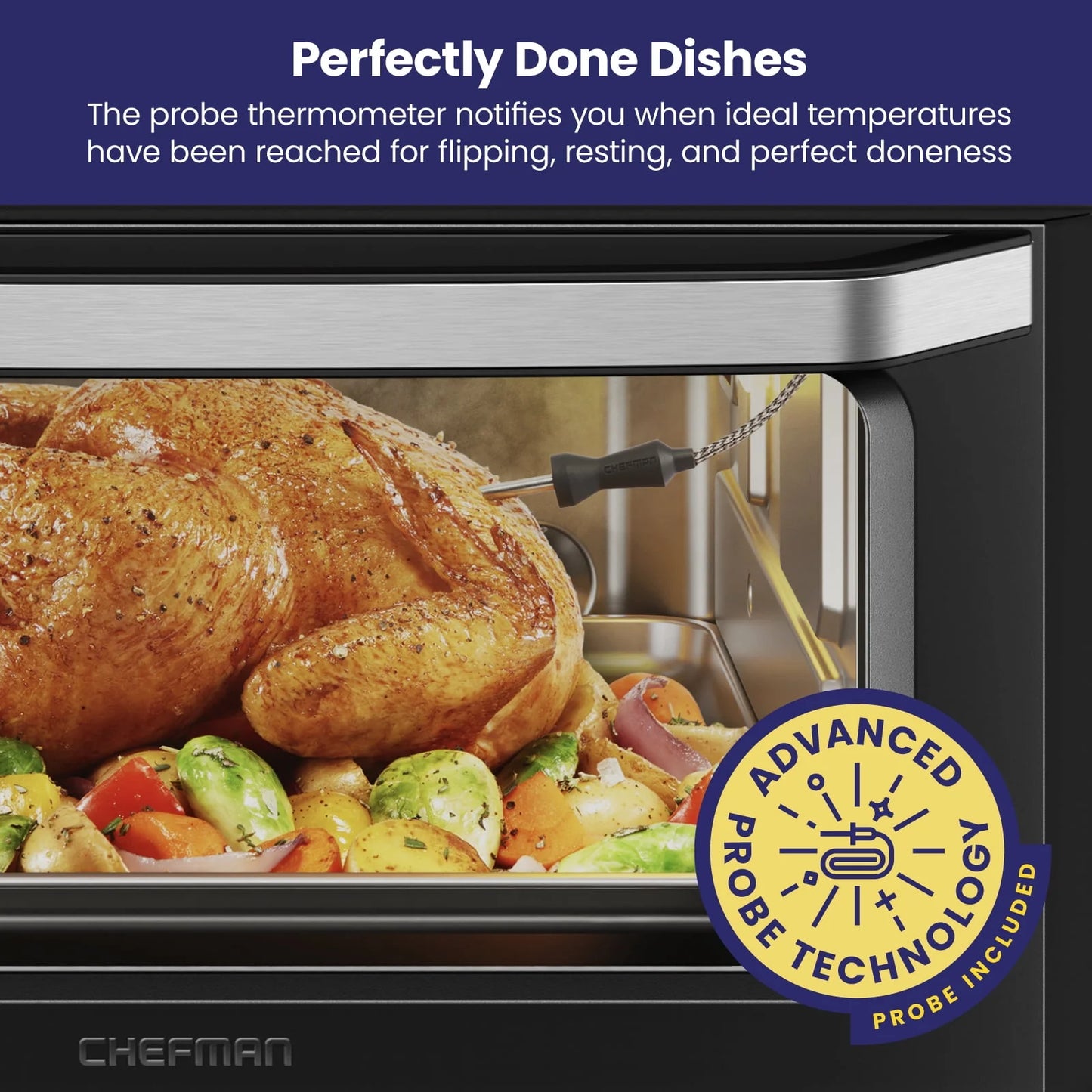 Chefman 12-in-1 Air Fryer Oven Combo w/Probe Thermometer, 20 qt Capacity, Black Stainless Steel