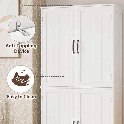Homfa 71'' Bathroom Cabinet with 6 Storage Shelves, Freestanding Wooden Linen Cabinet for Living Room, White