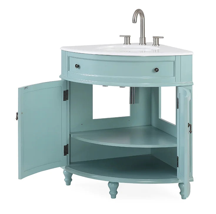 Tennant Brand 24" Navy Blue Corner Bathroom Vanity with White Quartz Top
