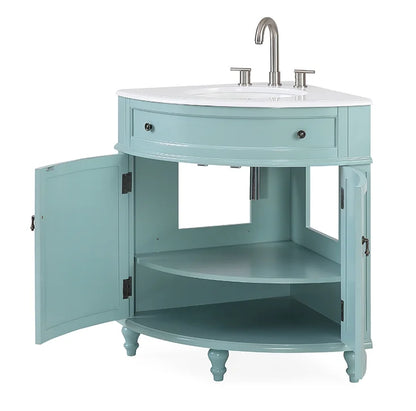 Tennant Brand 24" Navy Blue Corner Bathroom Vanity with White Quartz Top