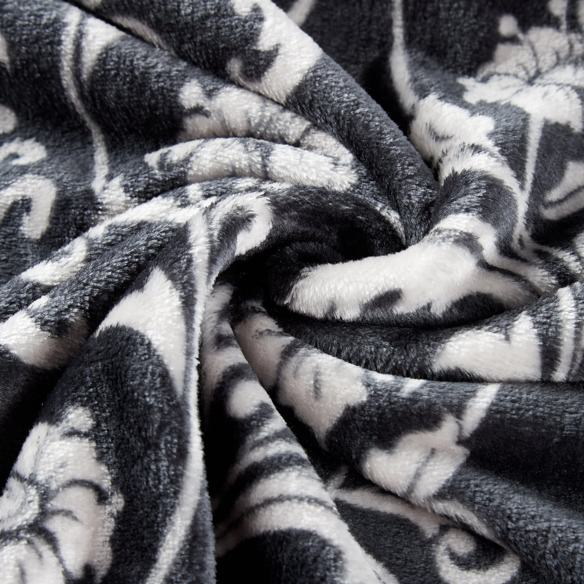 SoftLux Printed Luxury Velvet Plush Fleece Blanket, Full/Queen, 90" x90", Grey Floral Scroll
