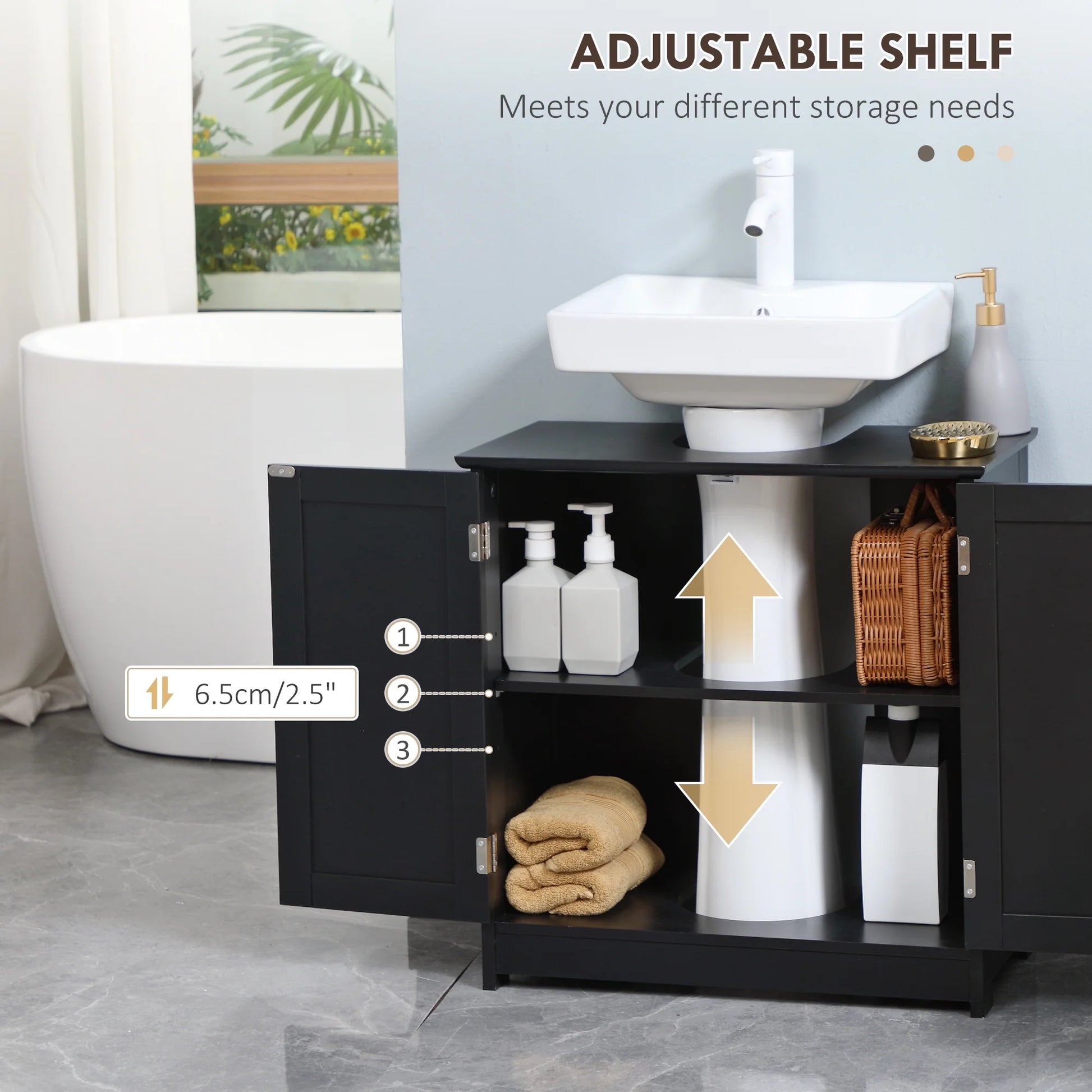 HOMCOM Under Sink Bathroom Cabinet with 2 Doors and Shelf, Pedestal Sink Bathroom Vanity Cabinet, Black