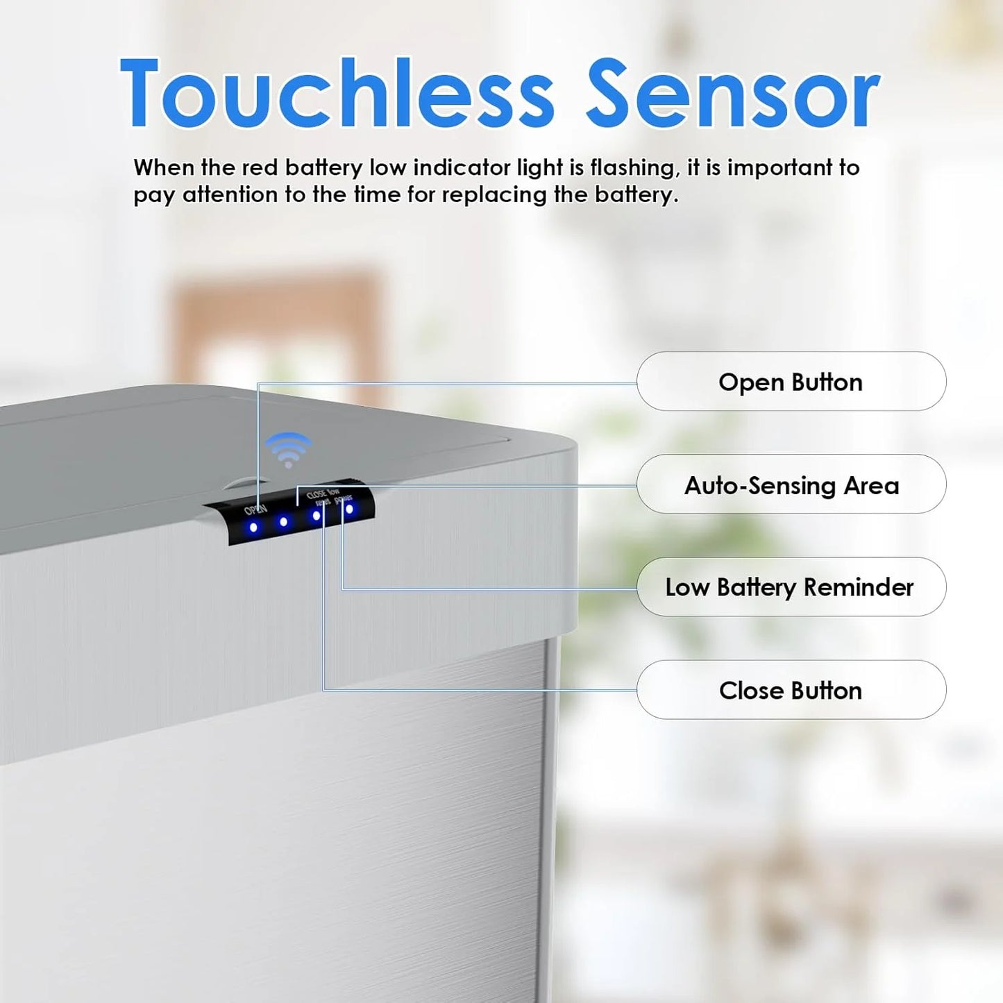 LAZY BUDDY 60 Liter/16 Gallon Stainless Steel Motion Sensor Trash Can for Kitchen, Bathroom, Rectangular