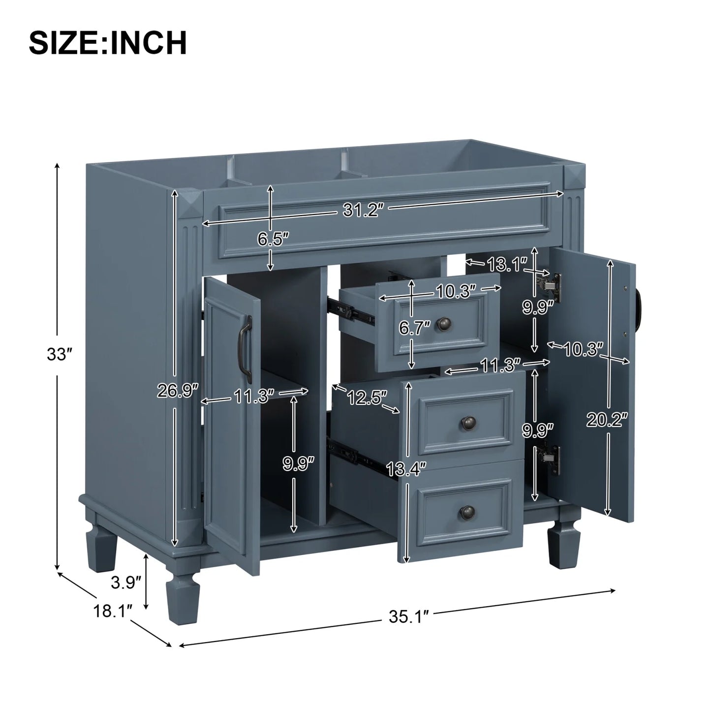 Modern Bathroom Furniture Set, 36" Bathroom Vanity with Top Sink, 35" Wall Mounted Bathroom Storage Cabinet, Mirror Cabinet with 6 Shelves, Storage Cabinet with 2 Doors and 2 Drawers, Grey
